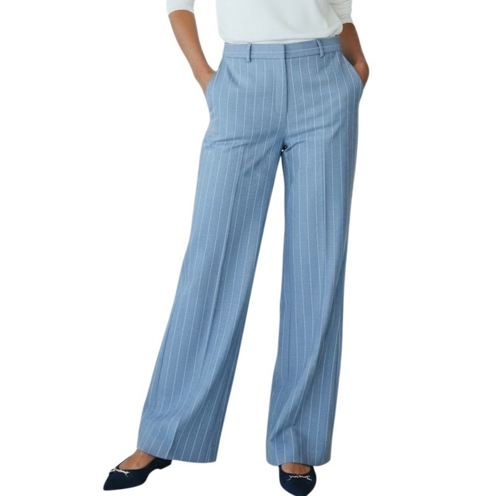 Ann Taylor Pinstripe Trousers Wide Leg Light Blue White Womens 4P Career Office